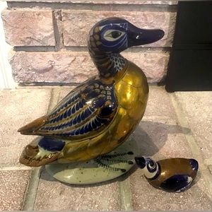 Ceramic Pottery Brass Hand-painted Duck and Duckling